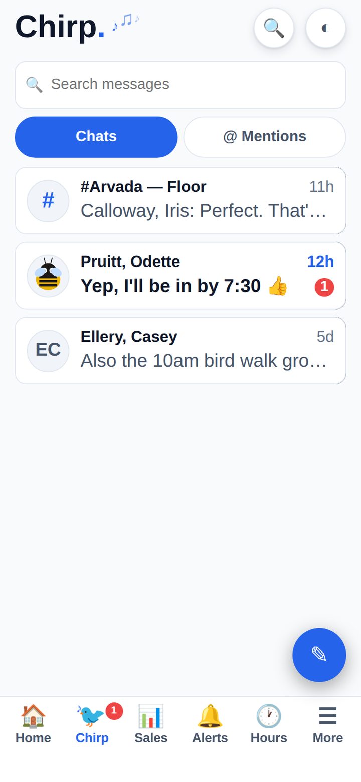 <b>Chats</b><br>Channels, DMs and a search box over all of it
