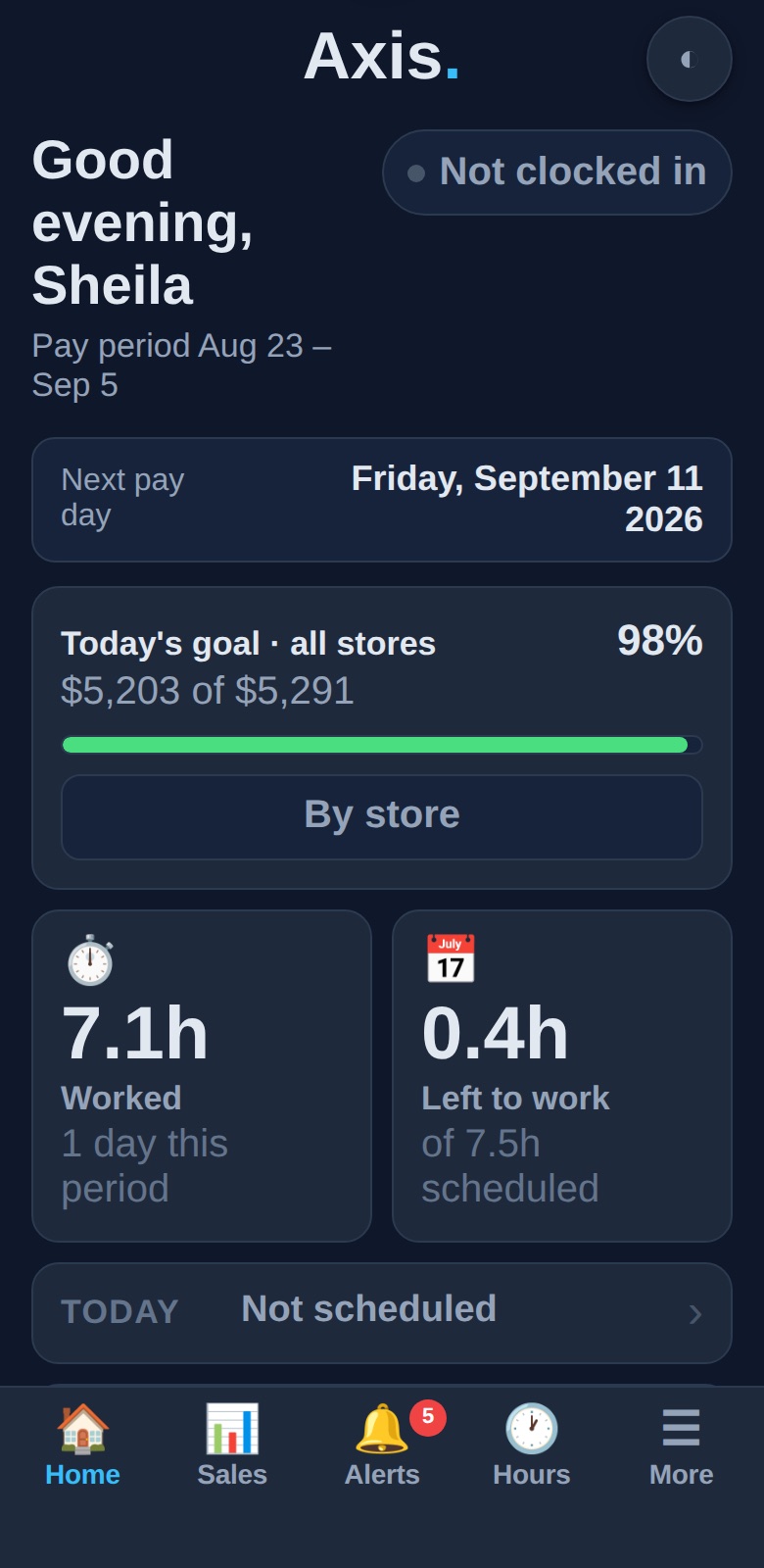 Clock in from the phone — and always know where you stand.