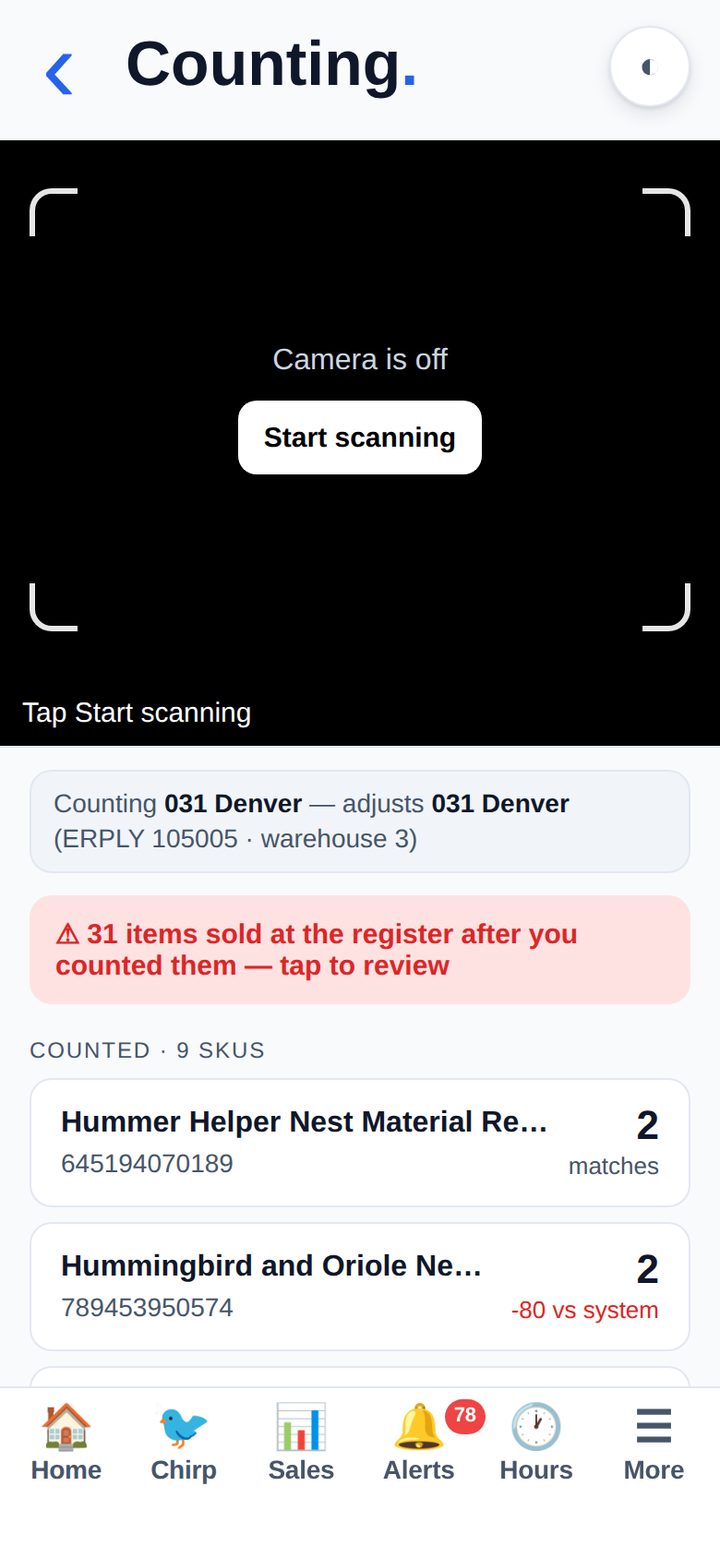 <b>Counting</b><br>Scan to count, straight into ERPLY