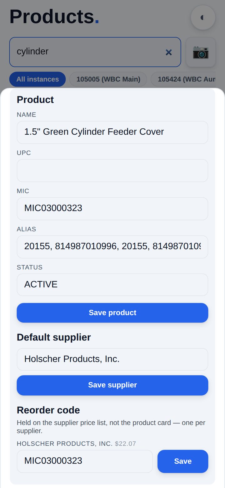 The Edit details sheet on a product card