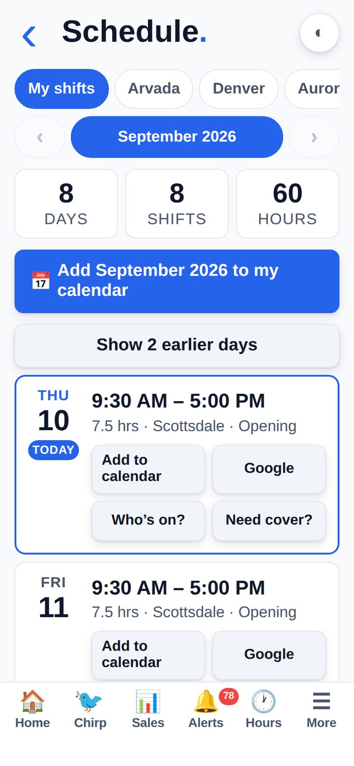 The month, in their pocket, with a calendar button.