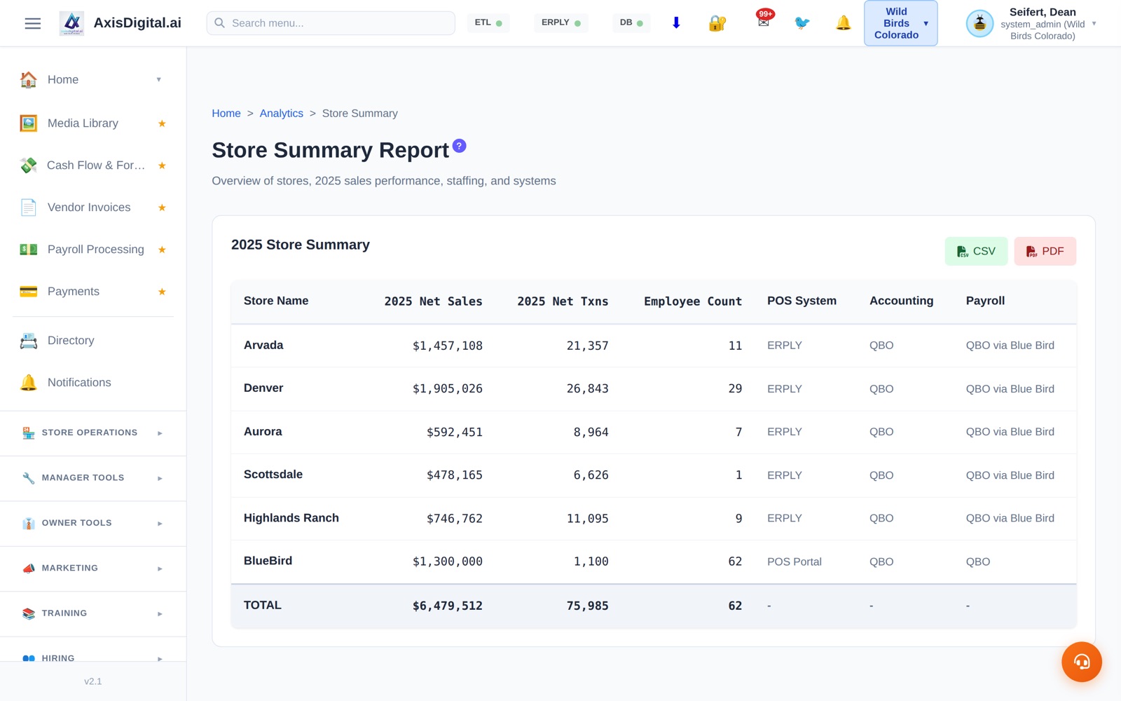 Store summary report