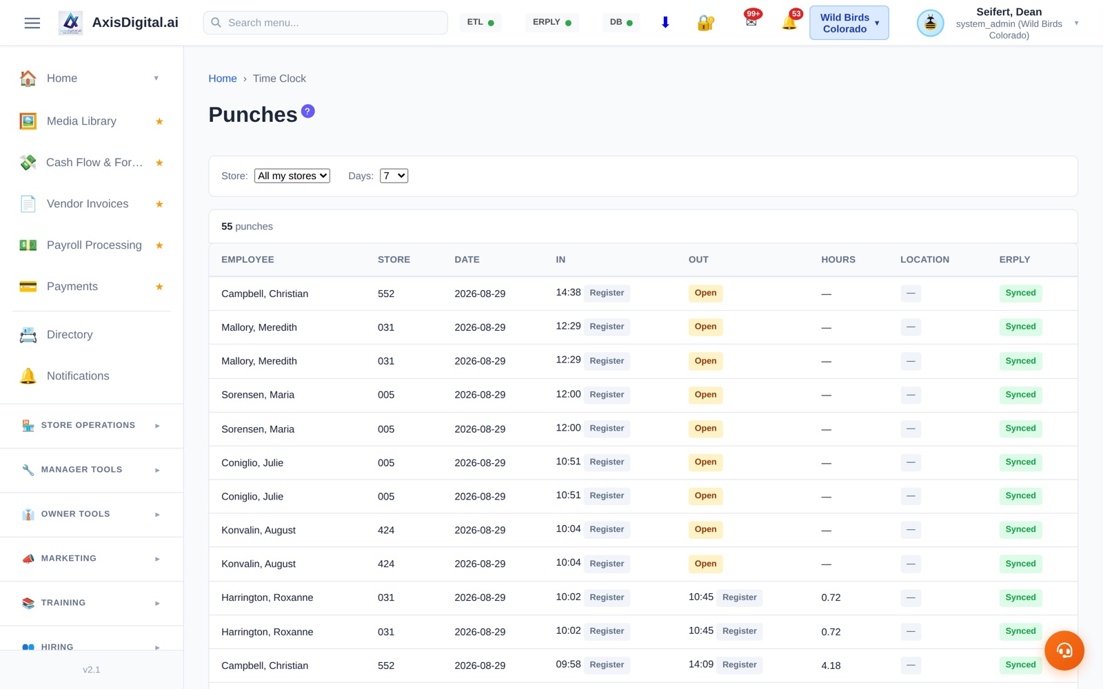 Every punch, every store, synced to ERPLY.