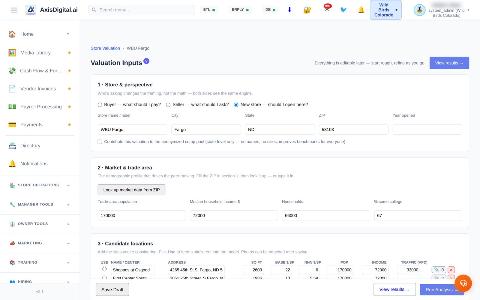 Valuation inputs